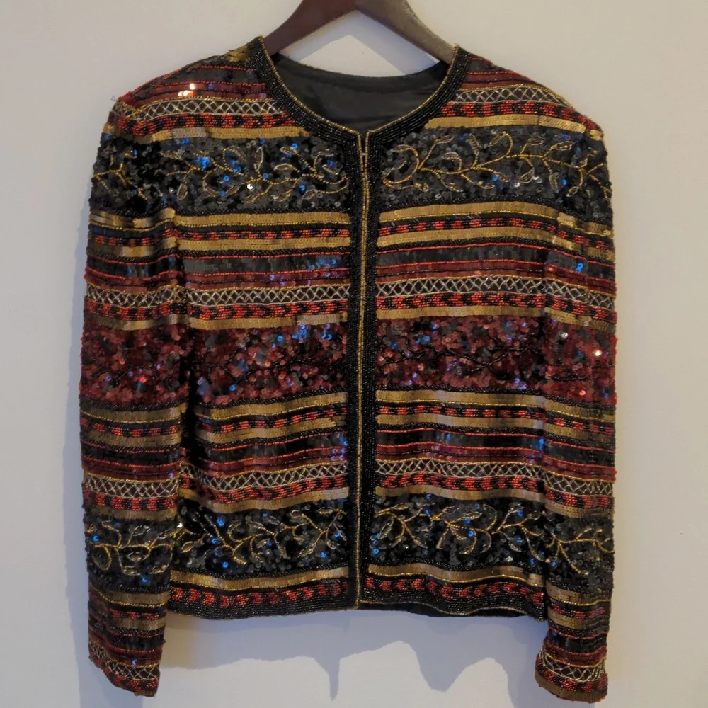 Vintage-Inspired Beaded Sequin Jacket | Formal Cocktail Wedding Party Size Med - Picture 2 of 8